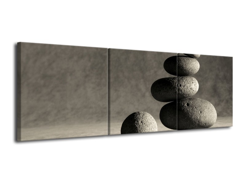 Glas schilderij Stenen | Zwart, Grijs, Wit | 120x40cm 3Luik