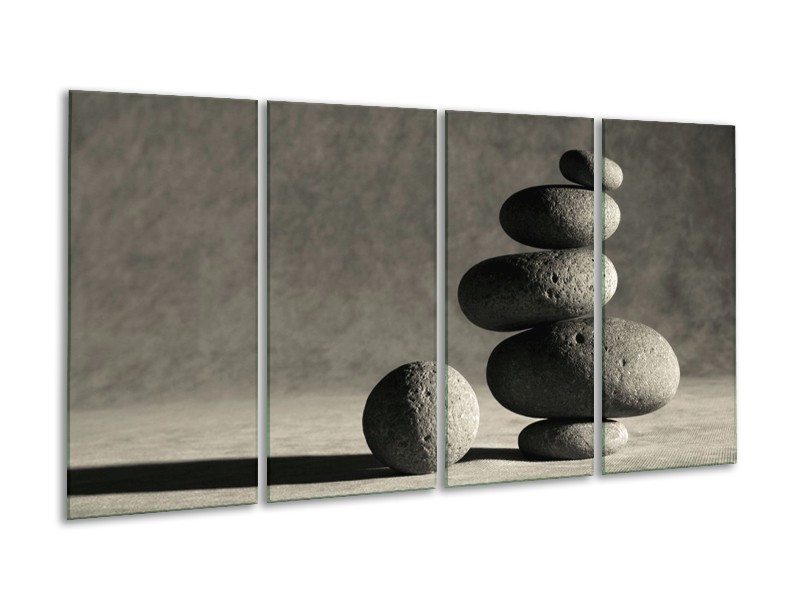 Canvas schilderij Stenen | Zwart, Grijs, Wit | 160x80cm 4Luik