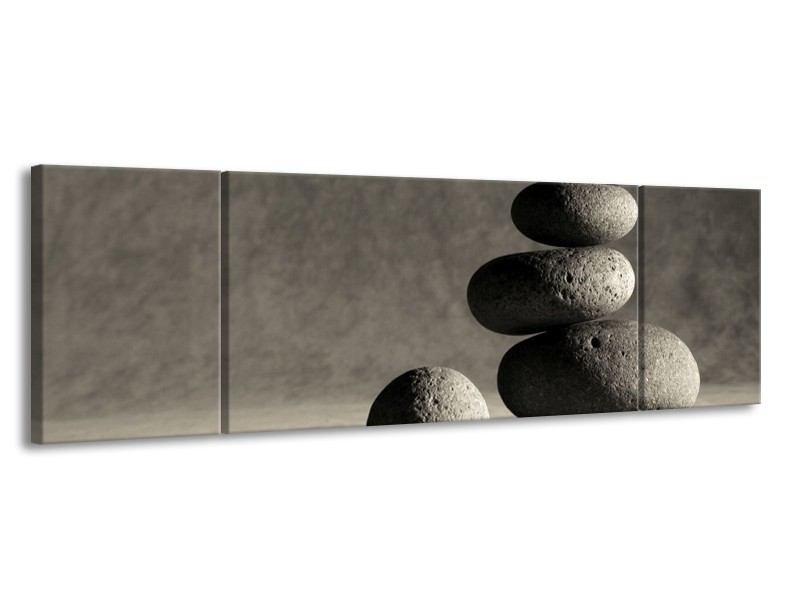 Canvas schilderij Stenen | Zwart, Grijs, Wit | 170x50cm 3Luik