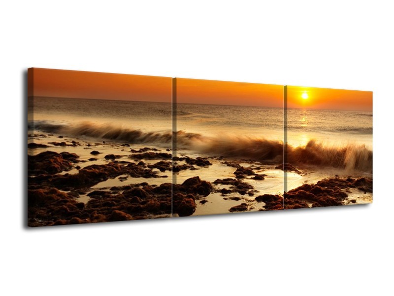 Canvas schilderij Zee | Bruin, Geel, Oranje | 120x40cm 3Luik