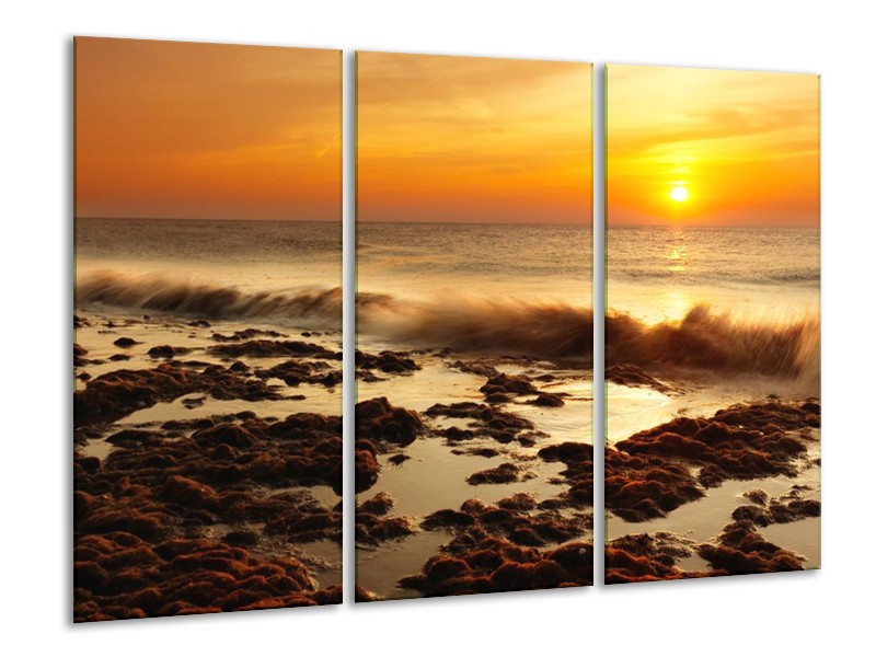 Glas schilderij Zee | Bruin, Geel, Oranje | 120x80cm 3Luik