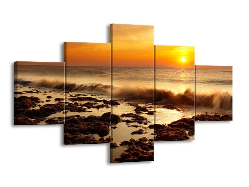 Glas schilderij Zee | Bruin, Geel, Oranje | 125x70cm 5Luik