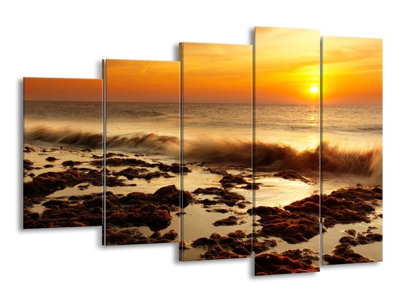 Glas schilderij Zee | Bruin, Geel, Oranje | 150x100cm 5Luik