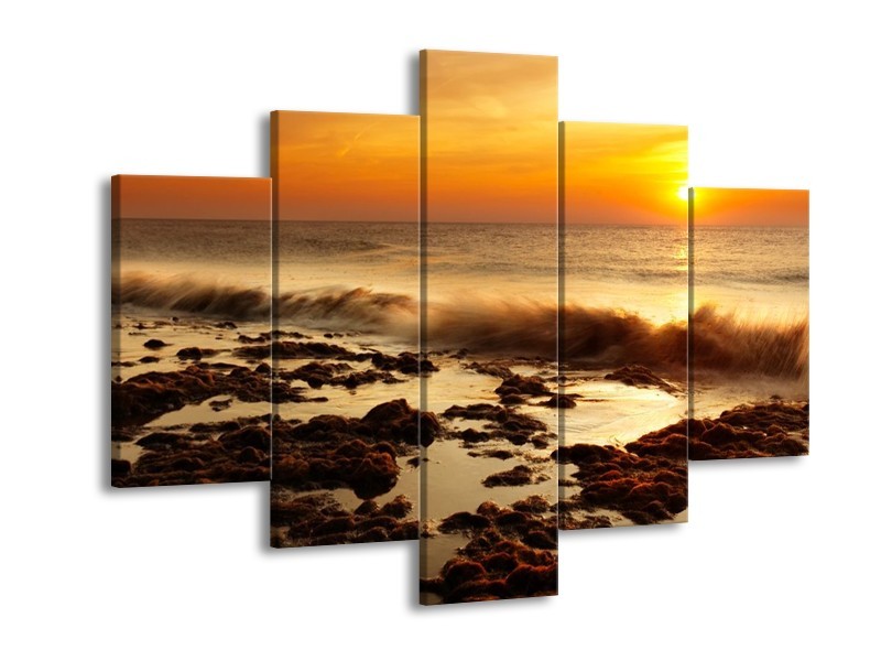 Glas schilderij Zee | Bruin, Geel, Oranje | 150x105cm 5Luik