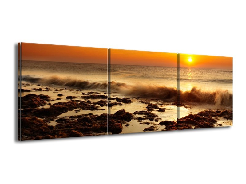 Canvas schilderij Zee | Bruin, Geel, Oranje | 150x50cm 3Luik