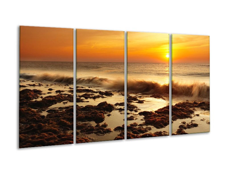 Canvas schilderij Zee | Bruin, Geel, Oranje | 160x80cm 4Luik