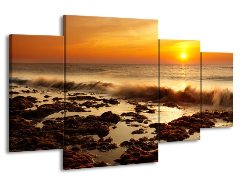 Glas schilderij Zee | Bruin, Geel, Oranje | 160x90cm 4Luik