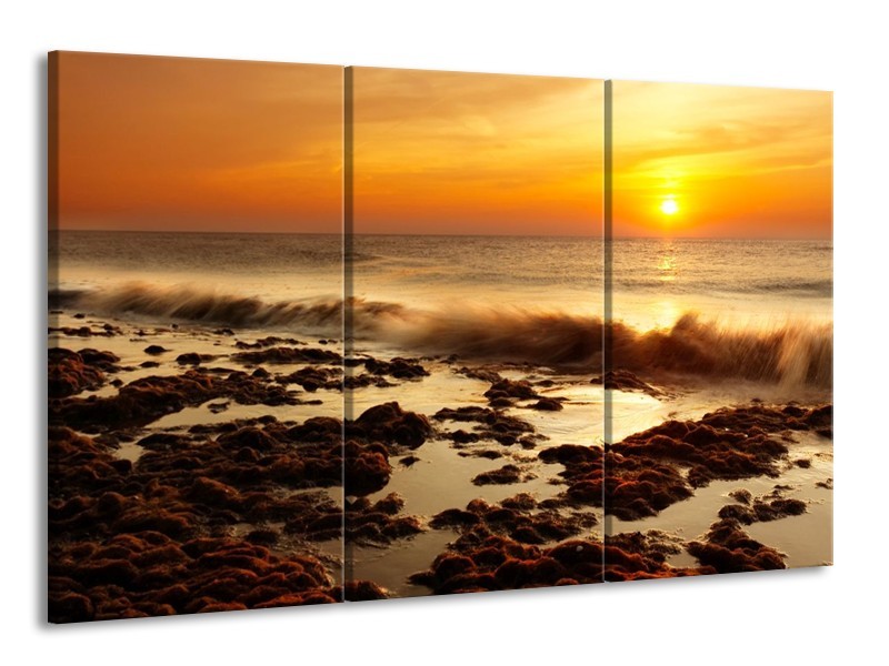 Glas schilderij Zee | Bruin, Geel, Oranje | 165x100cm 3Luik