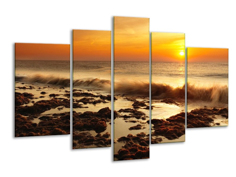 Glas schilderij Zee | Bruin, Geel, Oranje | 170x100cm 5Luik