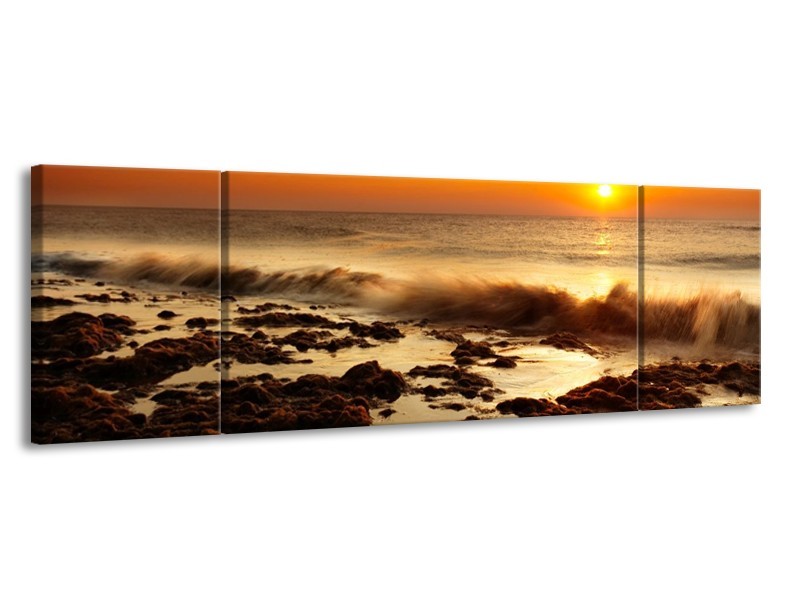 Canvas schilderij Zee | Bruin, Geel, Oranje | 170x50cm 3Luik