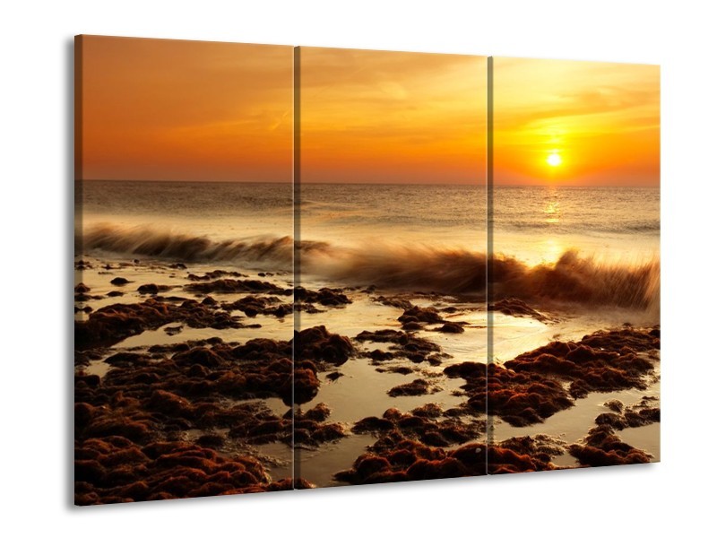 Glas schilderij Zee | Bruin, Geel, Oranje | 90x60cm 3Luik