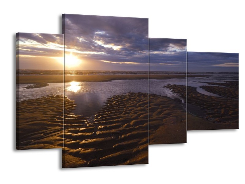 Glas schilderij Water | Geel, Bruin, Blauw | 120x75cm 4Luik