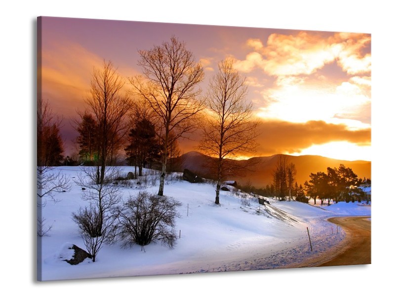 Canvas schilderij Winter | Wit, Bruin, Oranje | 100x70cm 1Luik