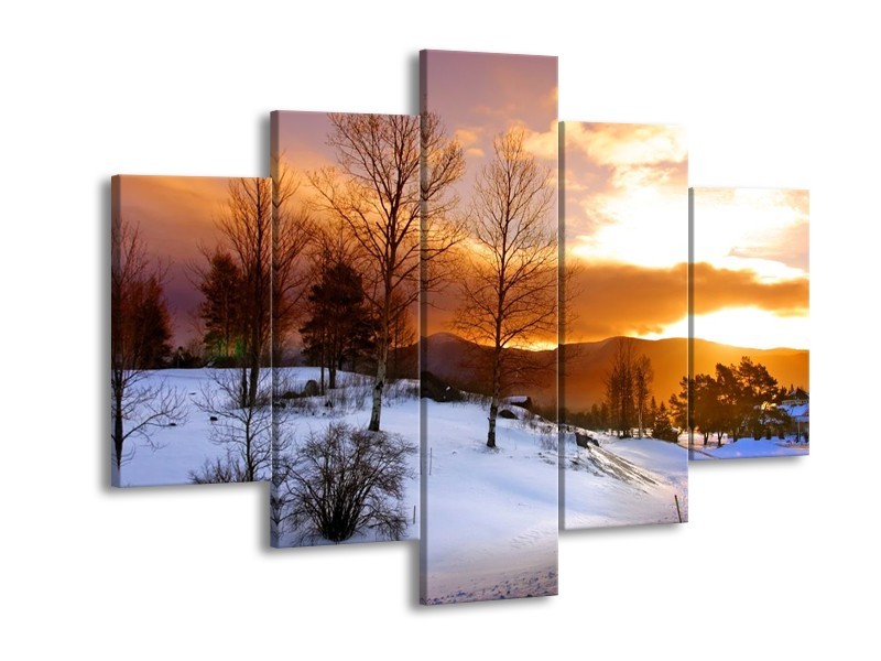 Glas schilderij Winter | Wit, Bruin, Oranje | 150x105cm 5Luik