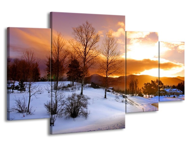 Glas schilderij Winter | Wit, Bruin, Oranje | 160x90cm 4Luik