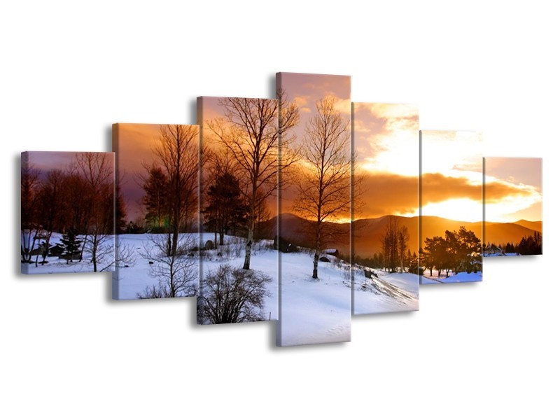 Canvas schilderij Winter | Wit, Bruin, Oranje | 210x100cm 7Luik