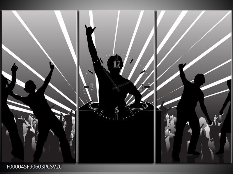 Klok schilderij Muziek | Grijs, Zwart, Wit | 90x60cm 3Luik