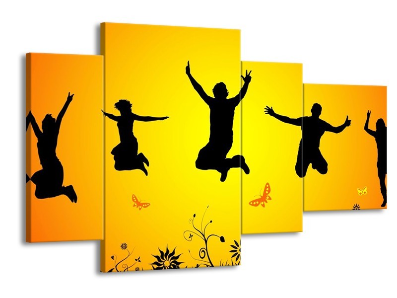 Canvas schilderij Dansen | Geel, Zwart, | 120x75cm 4Luik