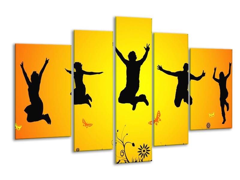 Canvas schilderij Dansen | Geel, Zwart, | 170x100cm 5Luik