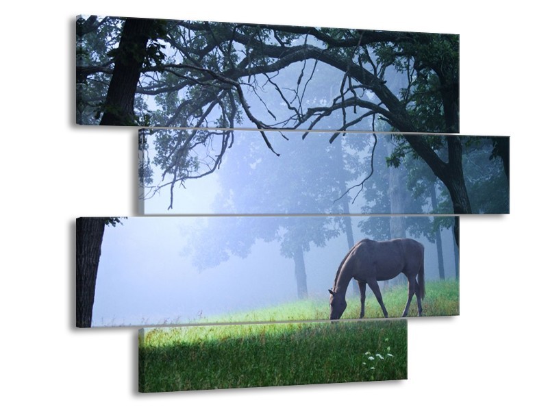 Canvas schilderij Paard | Grijs, Groen, Zwart | 115x85cm 4Luik