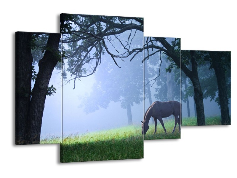 Glas schilderij Paard | Grijs, Groen, Zwart | 120x75cm 4Luik