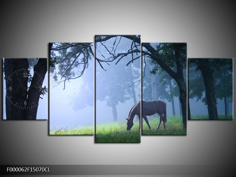 Klok schilderij Paard | Grijs, Groen, Zwart | 150x70cm 5Luik