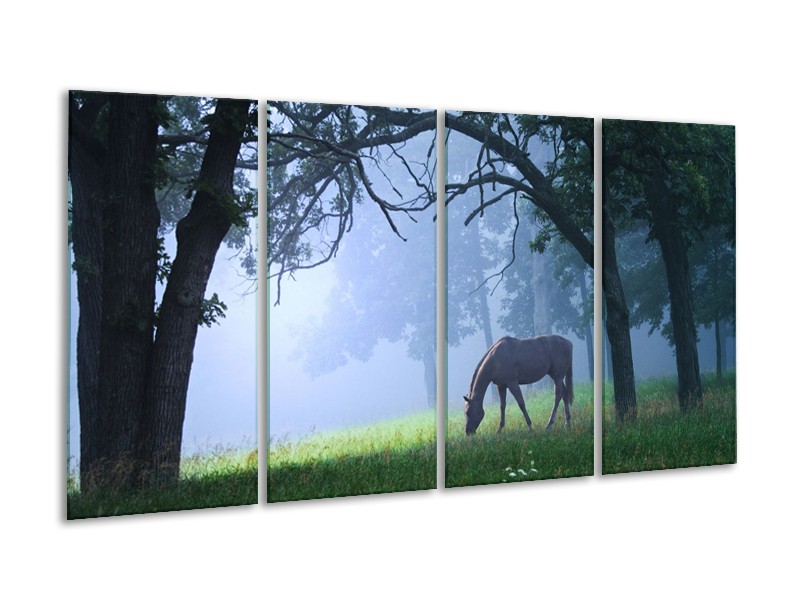 Canvas schilderij Paard | Grijs, Groen, Zwart | 160x80cm 4Luik