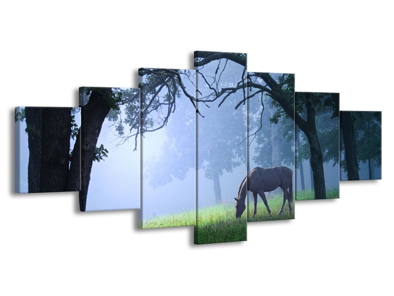 Canvas schilderij Paard | Grijs, Groen, Zwart | 210x100cm 7Luik
