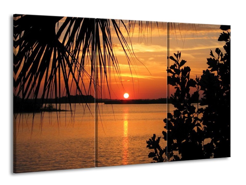 Glas schilderij Zonsondergang | Oranje, Zwart, Geel | 165x100cm 3Luik