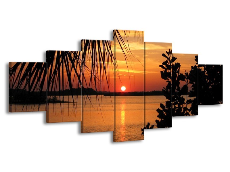 Glas schilderij Zonsondergang | Oranje, Zwart, Geel | 210x100cm 7Luik
