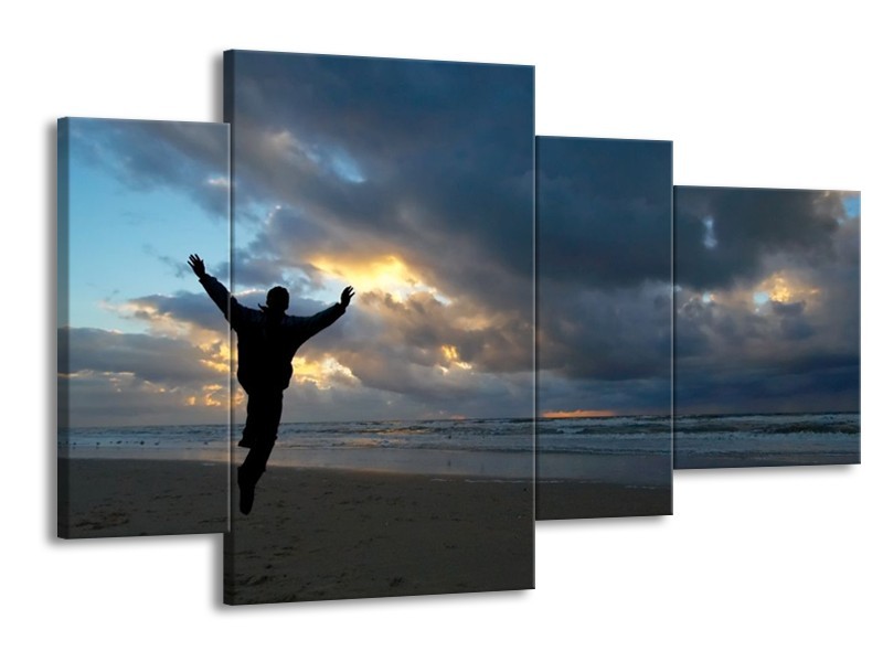 Glas schilderij Zee | Grijs, Geel, Zwart | 120x75cm 4Luik