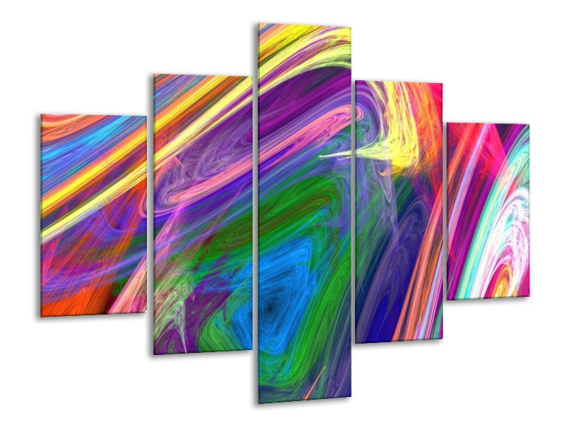 Canvas schilderij Kleurrijk | Groen, Paars, Geel | 100x70cm 5Luik