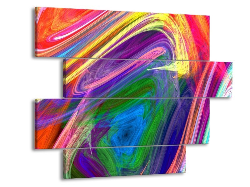 Canvas schilderij Kleurrijk | Groen, Paars, Geel | 115x85cm 4Luik