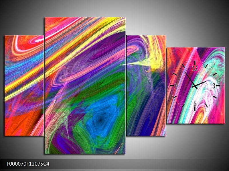 Klok schilderij Kleurrijk | Groen, Paars, Geel | 120x75cm 4Luik