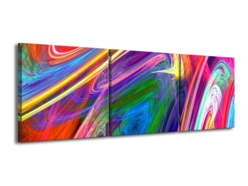 Canvas schilderij Kleurrijk | Groen, Paars, Geel | 150x50cm 3Luik