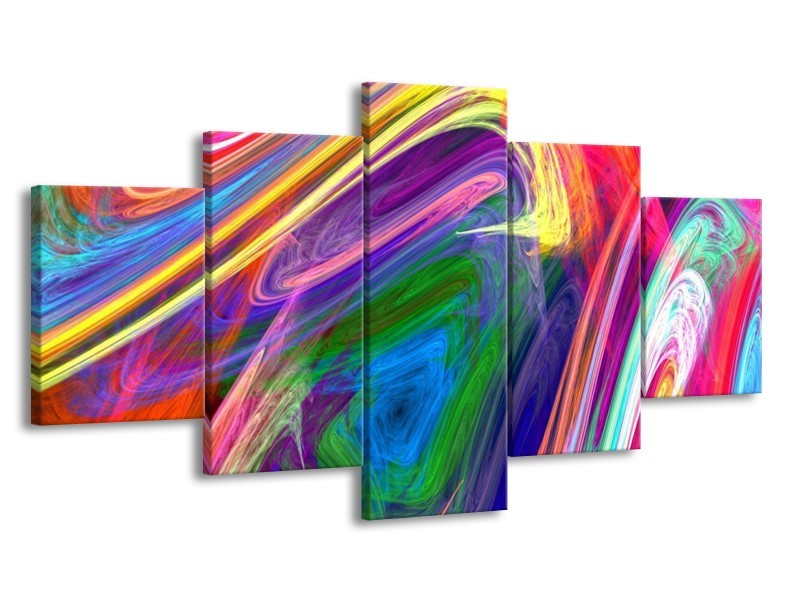 Canvas schilderij Kleurrijk | Groen, Paars, Geel | 150x80cm 5Luik