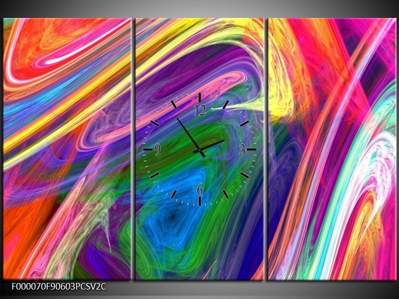 Klok schilderij Kleurrijk | Groen, Paars, Geel | 90x60cm 3Luik