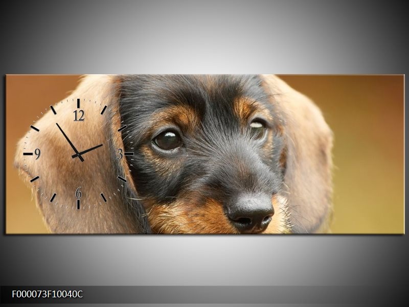 Klok schilderij Hond | Grijs, Zwart, Bruin | 100x40cm 1Luik