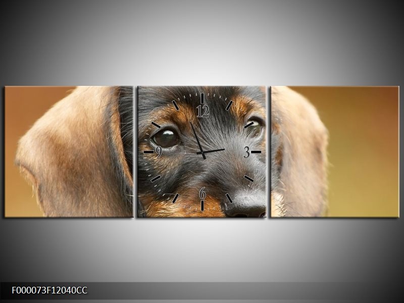 Klok schilderij Hond | Grijs, Zwart, Bruin | 120x40cm 3Luik