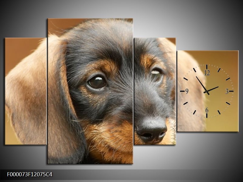 Klok schilderij Hond | Grijs, Zwart, Bruin | 120x75cm 4Luik