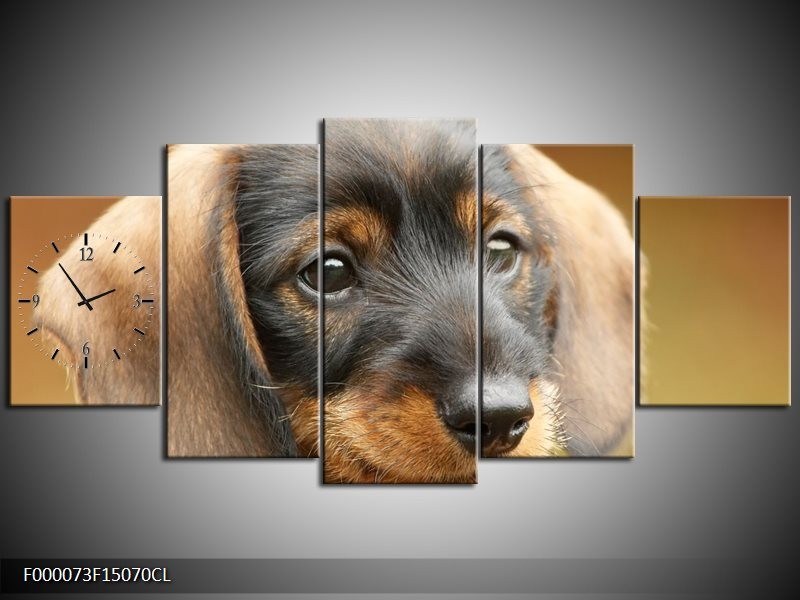 Klok schilderij Hond | Grijs, Zwart, Bruin | 150x70cm 5Luik