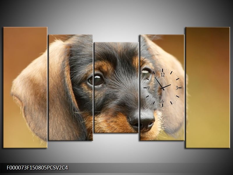 Klok schilderij Hond | Grijs, Zwart, Bruin | 150x80cm 5Luik