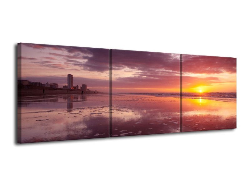 Glas schilderij Zonsondergang | Paars, Geel, Wit | 120x40cm 3Luik