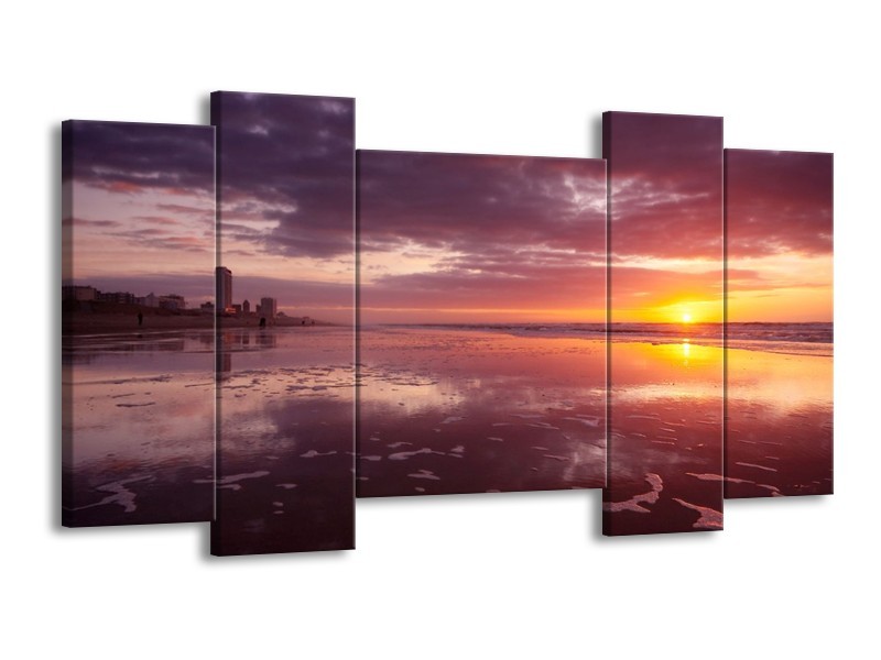 Glas schilderij Zonsondergang | Paars, Geel, Wit | 120x65cm 5Luik