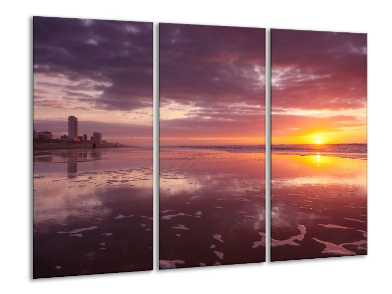 Glas schilderij Zonsondergang | Paars, Geel, Wit | 120x80cm 3Luik