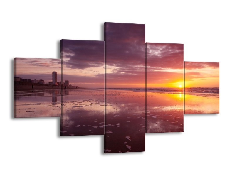 Glas schilderij Zonsondergang | Paars, Geel, Wit | 125x70cm 5Luik