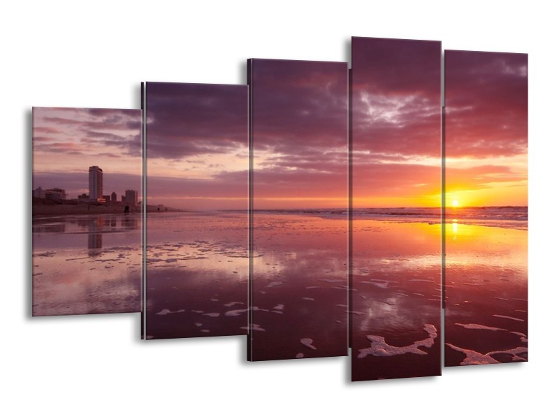 Glas schilderij Zonsondergang | Paars, Geel, Wit | 150x100cm 5Luik