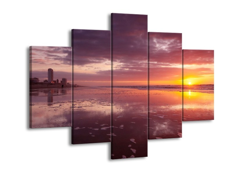 Glas schilderij Zonsondergang | Paars, Geel, Wit | 150x105cm 5Luik