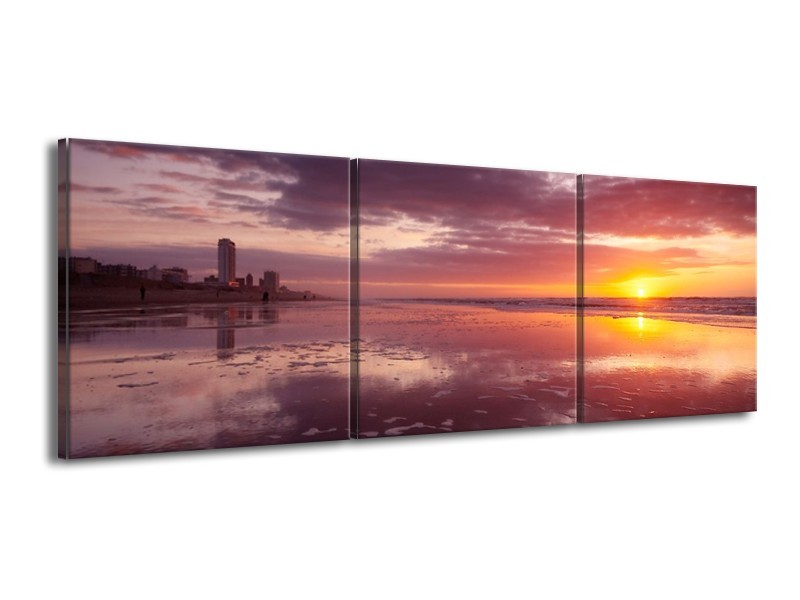 Glas schilderij Zonsondergang | Paars, Geel, Wit | 150x50cm 3Luik
