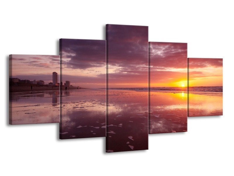Glas schilderij Zonsondergang | Paars, Geel, Wit | 150x80cm 5Luik